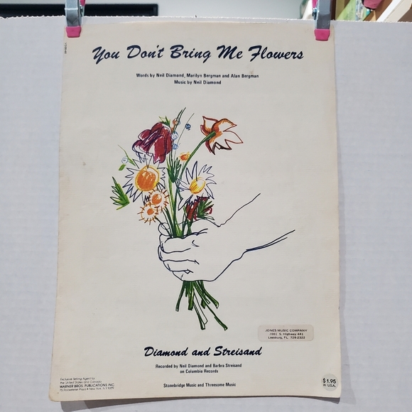 "You Don't Bring Me Flowers" 💐 Sheet Music Neil Diamond Barbara Streisand ⚘️ - Picture 1 of 9